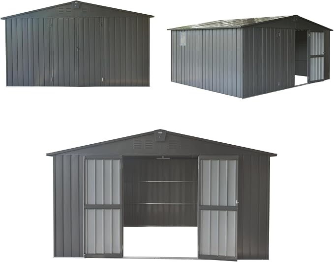 IKERY Large Galvanized Steel Storage Shed 11' x 9' - Image 6