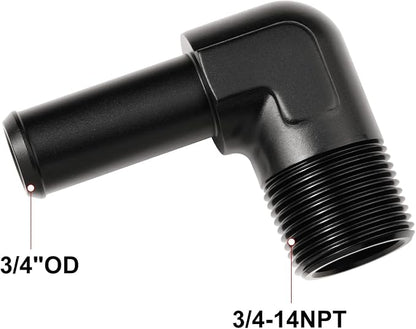 3/4 NPT Male to 3/4" Hose Barb Fitting Adapter 90 Degree Elbow Aluminum Black - Image 2
