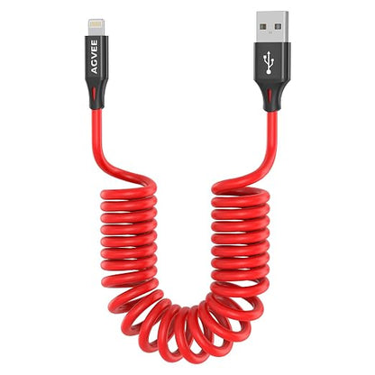 AGVEE 3ft Coiled Short USB to Lightning Charging Cable 3A Fast Charger Cord in by AGVEE
