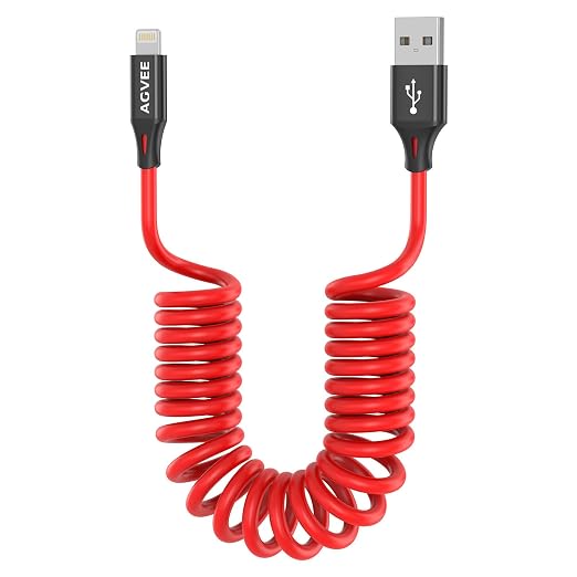 AGVEE 3ft Coiled Short USB to Lightning Charging Cable 3A Fast Charger Cord in by AGVEE