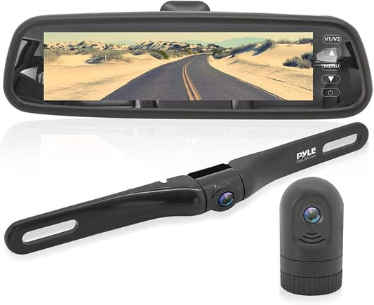 Pyle Dash Cam, Rearview Mirror Monitor, Night Vision, 7.4” LCD Screen, Backup by PyleUSA