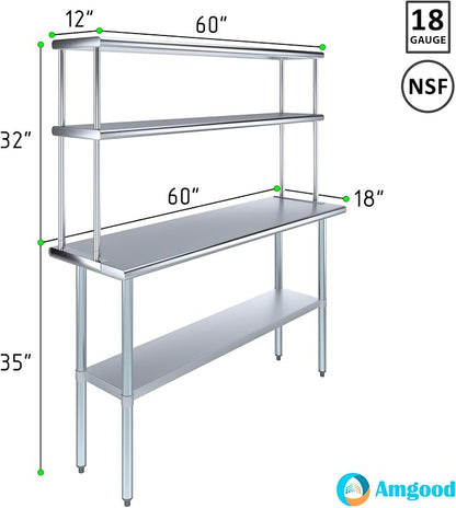 Amgood Stainless Steel Work Table Double Tier Overshelf | Metal Kitchen Prep - Image 3