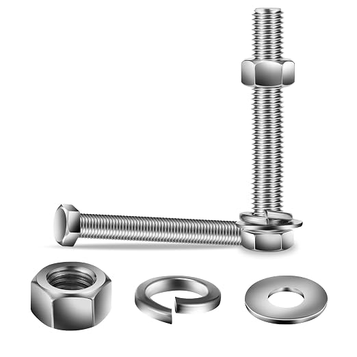 1/4-20 x 6" Hex Head Screw Bolt, Flat & Lock Washers, Fully Threaded, by SG TZH by SGTZH