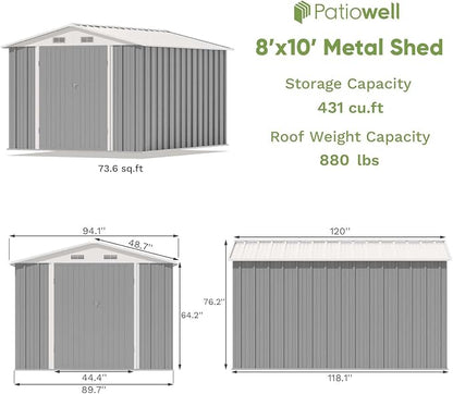 Patiowell 8x10 FT Outdoor Storage Shed, Large Garden Tool Metal Shed - Image 5