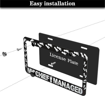 Automotive Exterior Accessories Black and White License Plate Frames Mischief - Image 7