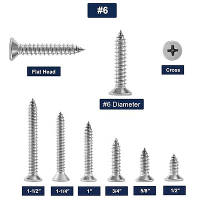 #6 x 1-1/4" Wood Screw 100Pcs 18-8 Stainless Steel Screws Flat Head Phillips - Image 3