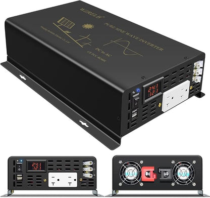 WZRELB 2500W Pure Sine Wave Power Inverter 24VDC to 120VAC 60HZ Dual AC Outlets - Image 3