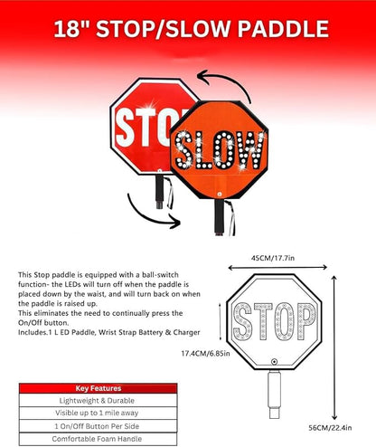 18" LED Stop/Slow Paddle, Reflective Hand Held Stop Sign - Image 2