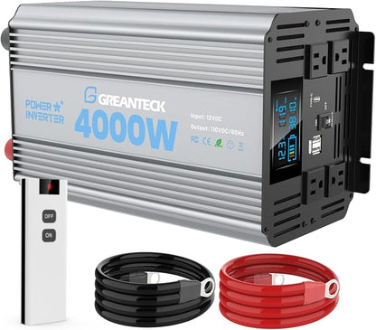 4000 Watt Modified Sine Wave Inverter, 12V Power Inverter, Four 110 / 120V DC by GREANTECK