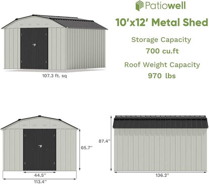 Patiowell 10 X 12 FT Barn Style Metal Storage Shed - Image 2