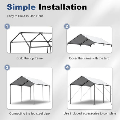 Grezone 10 x 20ft Heavy Duty Carport, Portable Car Tent Garage, All Season UV - Image 7