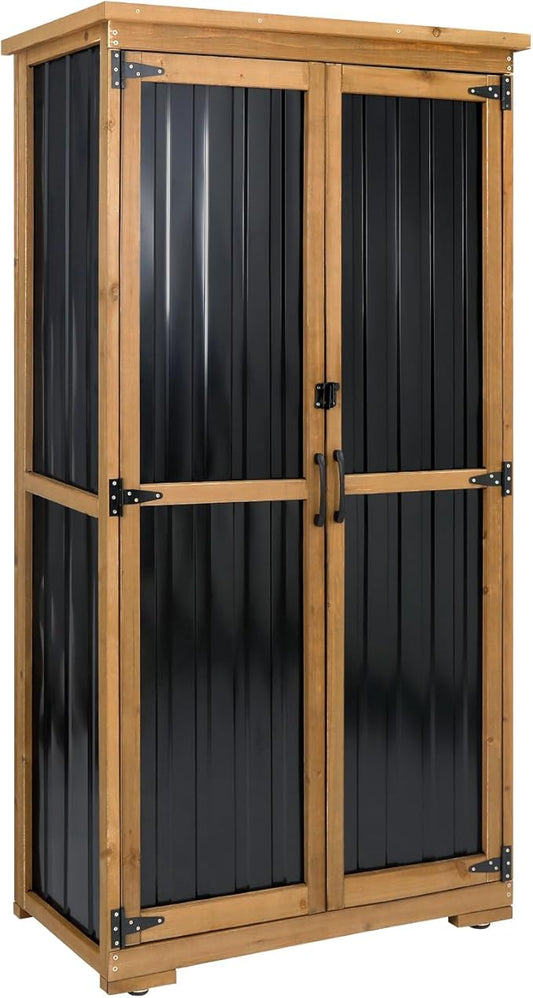 Outdoor Storage Cabinet Wood & Metal by Gowoodhut