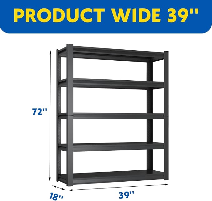72''H Garage Shelving Heavy Duty, 2800LBS Storage Shelves, 5-Tier Adjustable - Image 2