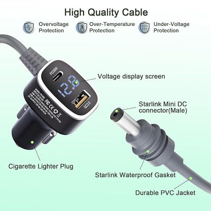 3 in 1 Car Power Cable for Starlink Mini Cigarette Lighter Adapter, Car Charger - Image 3