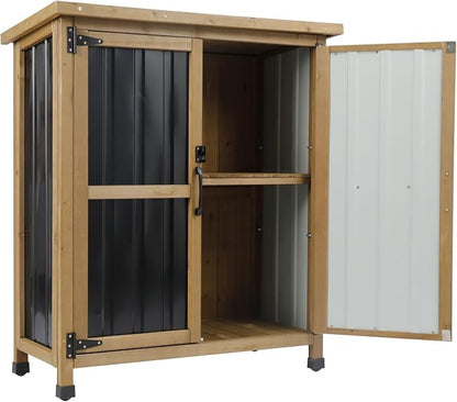 Outdoor Storage Cabinet, Small Wood & Metal Storage Shed - Image 7