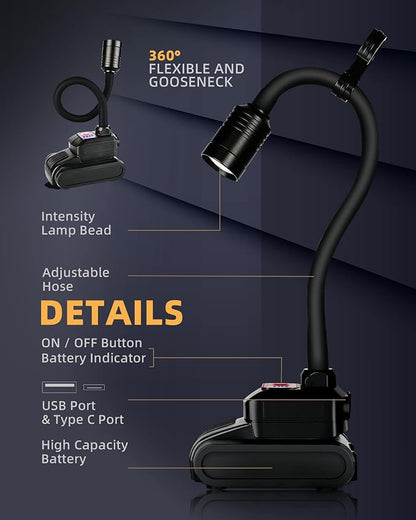 LED Work Light, 5000mAh Magnetic Gooseneck Light Rechargeable, 2000 Lumen - Image 8