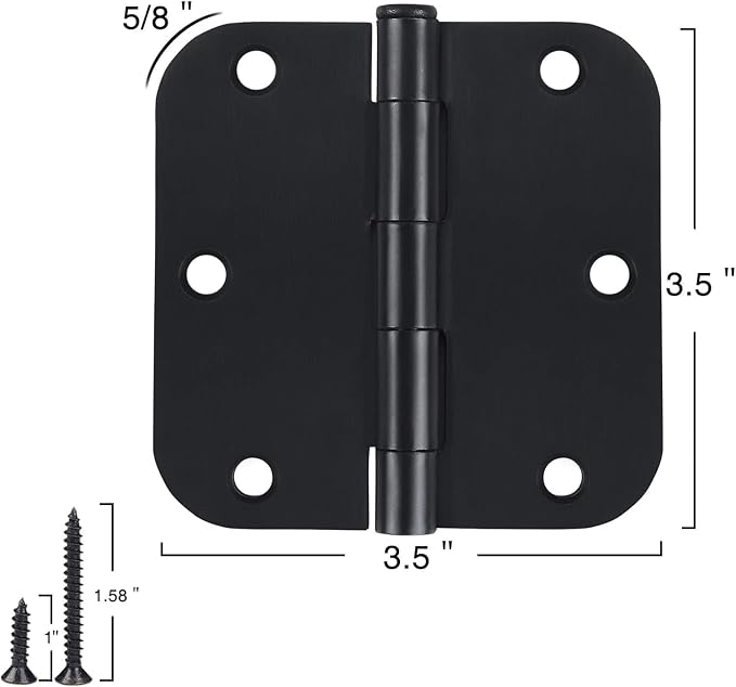 Rounded Door Hinges 3-1/2" x 3.5 inch, 5/8 Radius, Matte Black 3 ½ Inch 42 Pack - Image 4