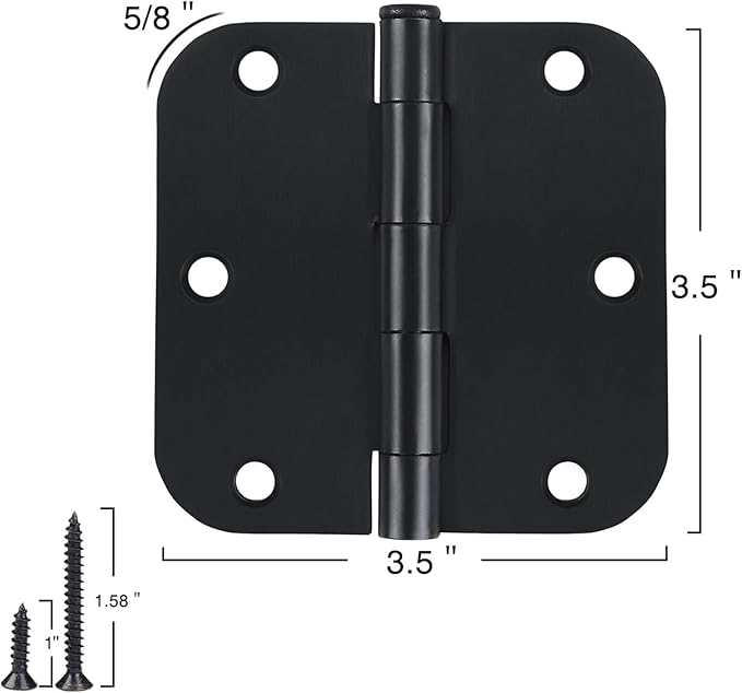2 Pack Rounded Matte Black Door Hinges 3.5 Inch Interior Room Hardware 3 1/2" - Image 4