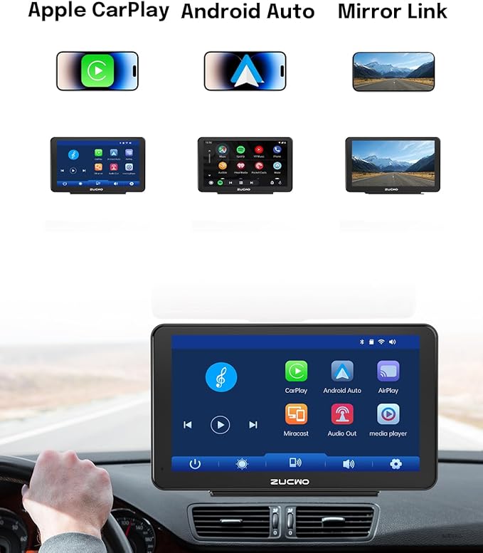 7 Inch Wireless CarPlay Screen for Car, Portable Car Stereo Touch Screen for - Image 3