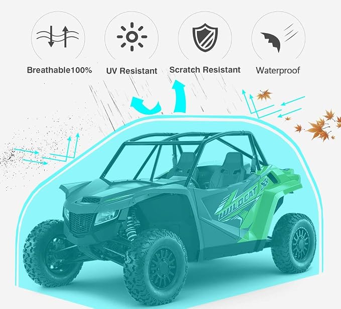UTV Cover for 2 Seater Black Deluxe Waterproof Oxford Material 114’’x60’’x75’’ - Image 2