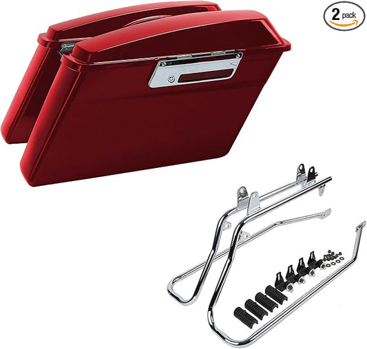 XFMT Red Hard Saddlebags Saddle Bags Trunk W/Chrome Conversion Brackets by XFMT