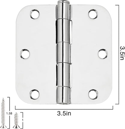 12 Pack Rounded Door Hinges 3.5 inch X 3-1/2" 5/8 Radius, Polished Chrome 3 ½ - Image 5