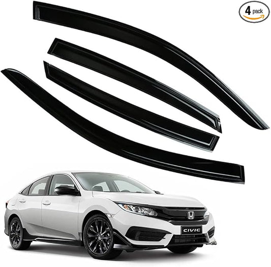 Rain Guards for Honda Civic 2016-2021 Sedan, Tape-on Side Window Deflectors by LETINGFAR