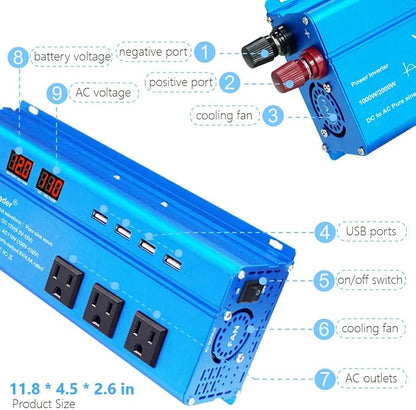 Yinleader 1000 Watt Pure Sine Wave Inverter 12V to 110V DC to AC Car Power - Image 5