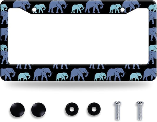 Elephant Family License Plate Frame Animal License Plate Stainless Steel Parts by GORSNKYE