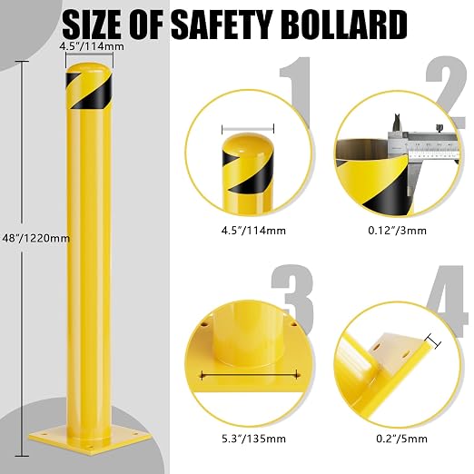 Safety Bollard Post, 48 Inch Height Steel Bollards, 4.5 Inch Diameter Parking - Image 2