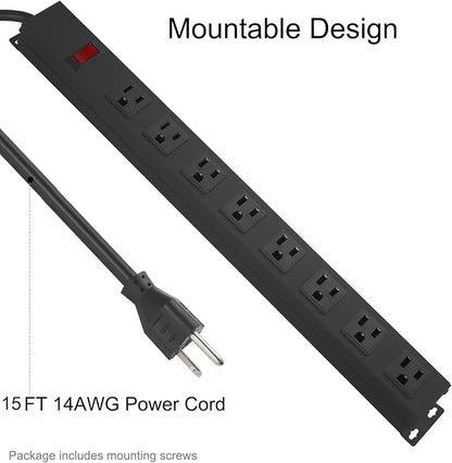 2Pack Metal 8 Outlet Mountable Power Strip, Wall Mount Outlet Heavy Duty - Image 4