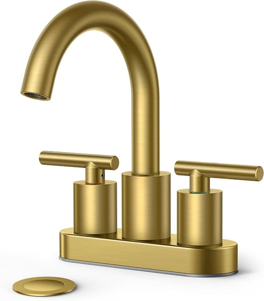 FORIOUS 4" Brushed Gold Bathroom Faucet Centerset 4 Inch, 2 Handle 2 Hole Gold by FORIOUS