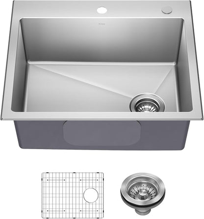 KRAUS Fairlane 25-inch Drop In/Top Mount Single Bowl 18-Gauge Stainless Steel by KRAUS