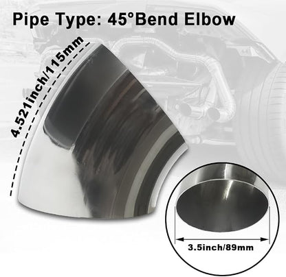 OD 3.5 inch 45 degree exhaust elbow Pipe SS304 Stainless Steel Bend Suitable - Image 3