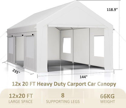 Carport 12' x 20' Heavy Duty Portable Garage, Carport Canopy - Image 7
