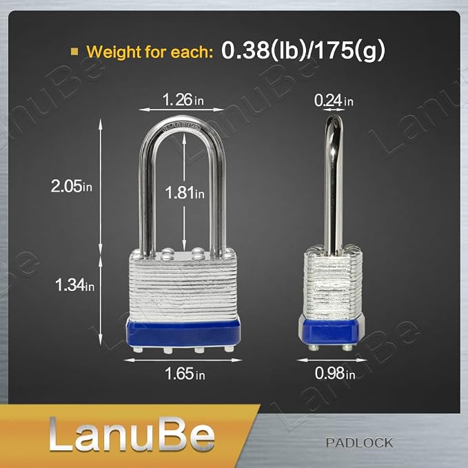 LanuBe Laminated Padlock 1-9/16inch Long Shackle 2 Pack Keyed Alike, Bulk Locks - Image 2