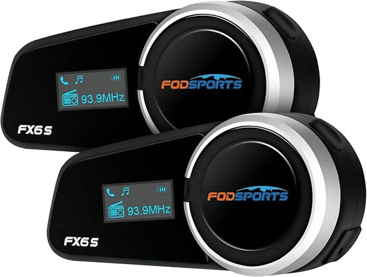 Fodsports FX6S Bluetooth Motorcycle Headset, 6-Way Motorbike Intercom Bluetooth by FODSPORTS