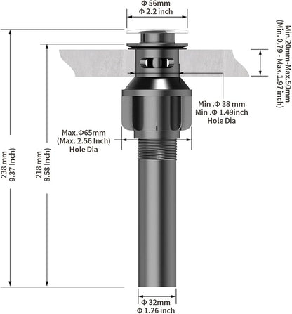 Bathroom Sink Drain with Overflow, PureHome Bathroom Sink Stopper, Pop Up - Image 3