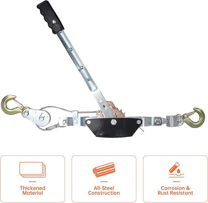 4 Ton Heavy Duty 2 Hook Steel Cable Dual Gear Power Puller Come Along Chain - Image 7