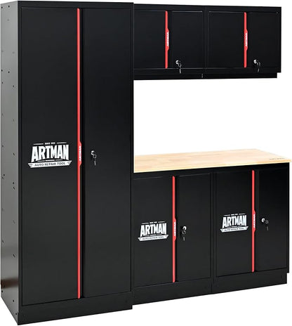 Garage Storage Cabinets System, 6-Pcs Workshop Cabinet Set in Black and Red by Unknown