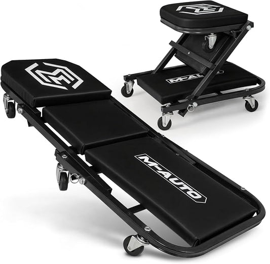M-AUTO Foldable Z Creeper 2-in-1 Rolling Folding Car Creeper & Seat, 330LBS by M-AUTO