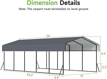 Real Relax 13' x 26' Metal Carport, Heavy Duty Carport - Image 7
