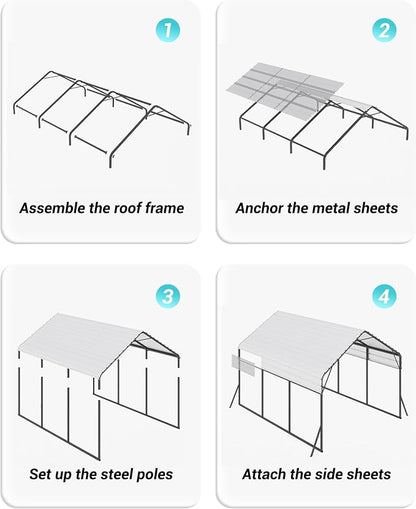 13'x16'x11' Metal Carport, Steel Heavy Duty Car Ports - Image 8