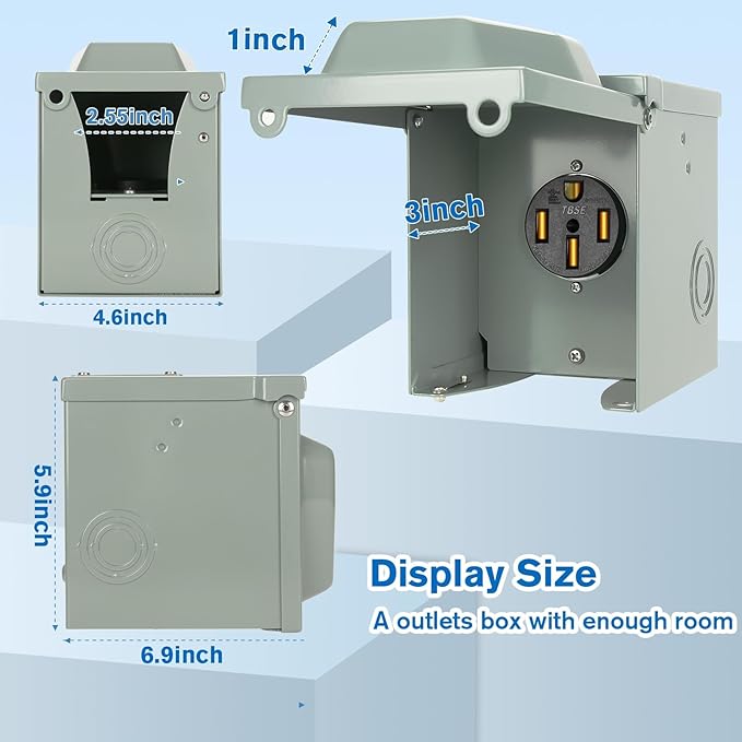 50 Amp RV Power Outlet Box, 125/250 Volt NEMA 14-50R Receptacle, Lockable - Image 6