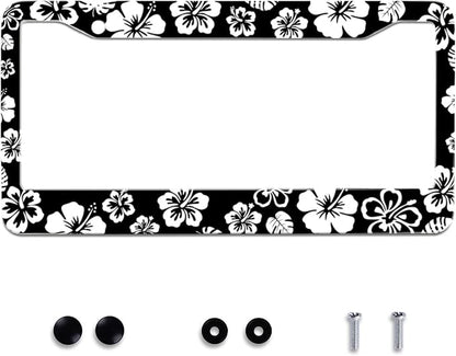 White Hibiscus Hawaii Flowers License Plate Frames Floral Round Hole by Omw2fyb