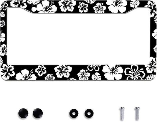White Hibiscus Hawaii Flowers License Plate Frames Floral Round Hole by Omw2fyb