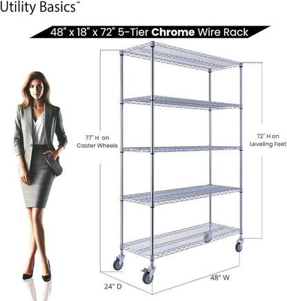 48"x18"x72" Chrome 5-Tier PREMIUM Wire Shelving NSF 4000 LBS MAX CAPACITY Heavy - Image 2