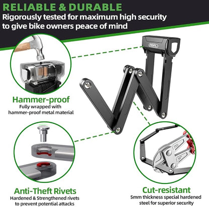 RBRL Folding Bike Lock, 3.6ft Heavy Duty Anti Theft, Hardened Steel 8mm Chain - Image 3