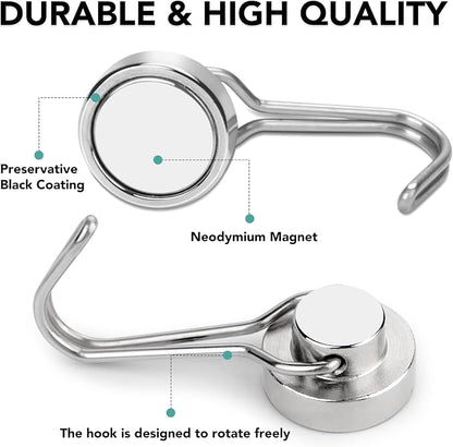MIKEDE Magnetic Hooks, 40Lbs Heavy Duty Neodymium Magnet Hooks Magnetic Swivel - Image 4