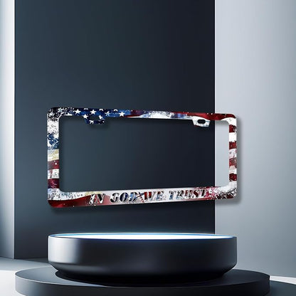 in God We Trust License Plate Frame Cross American Flag License Plate Stainless - Image 3